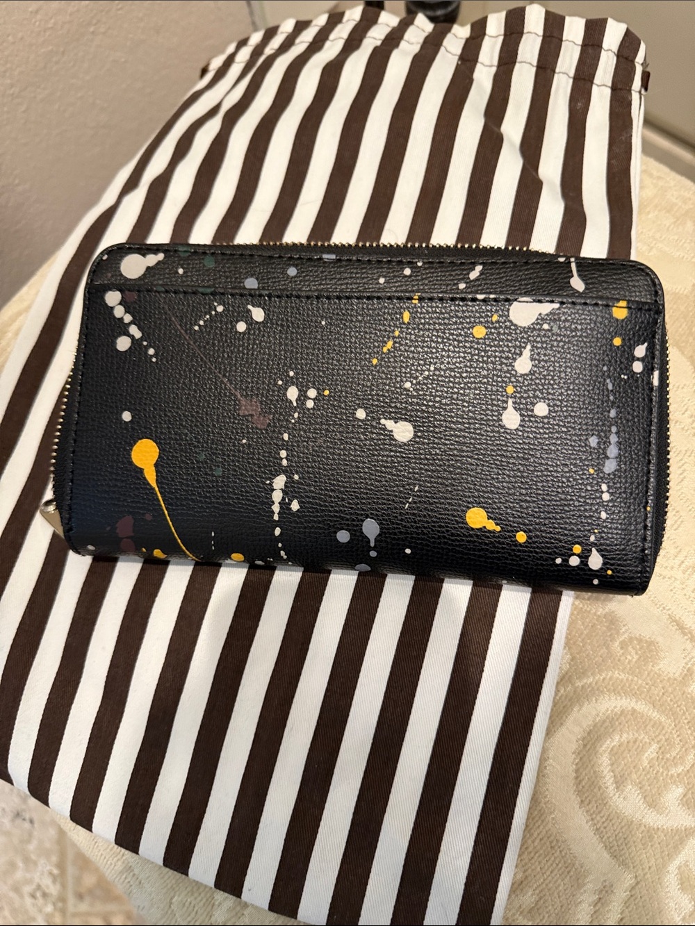 henri bendel Black Paint-Splatter Zip Wallet with Yellow and White Accents - Picture 8 of 11